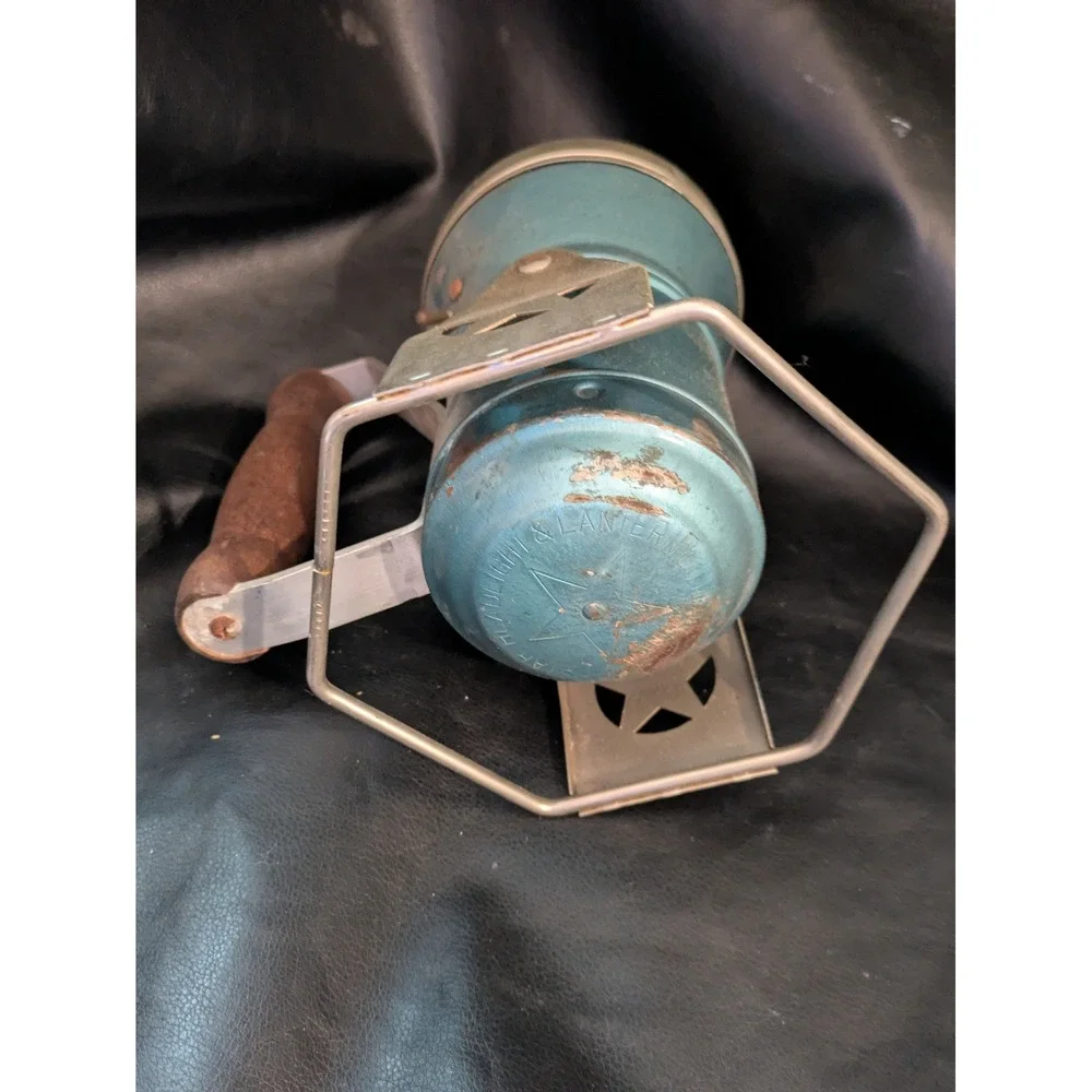 Vintage Star Headlight & Lantern Co Railroad Signal Lantern Blue Wood Handle